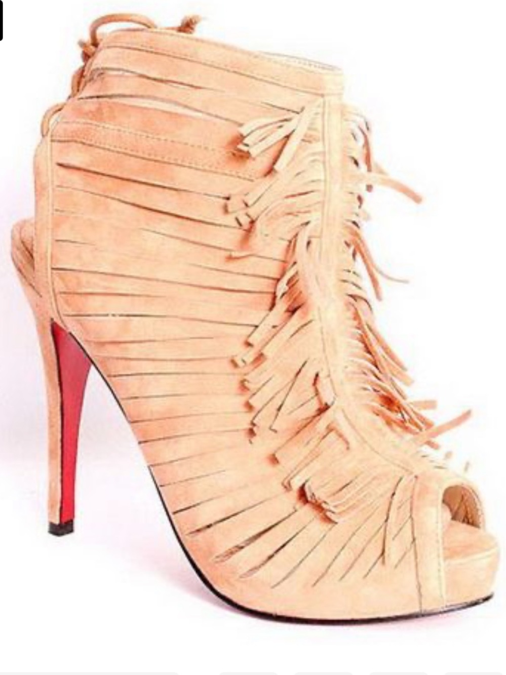 Christian Louboutin Deva nude fringe suede platform heels 38.5 7.5 8